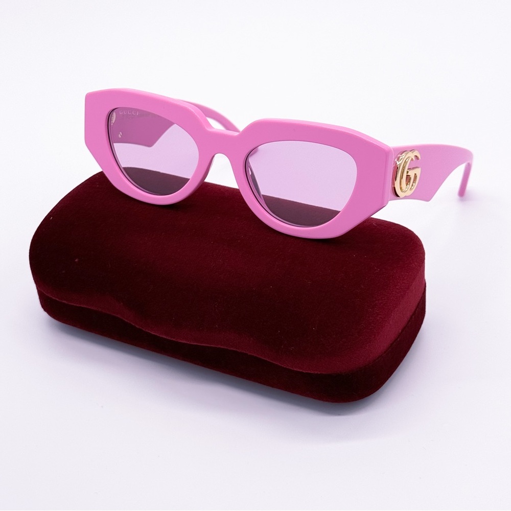 NEW GUCCI SUNGLASSES GG1421S 004 WOMEN PINK OVAL EYEWEAR
